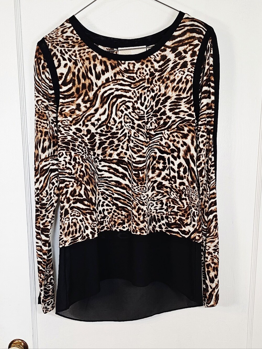Michael Kors Leopard Print Mesh Long Sleeve Top